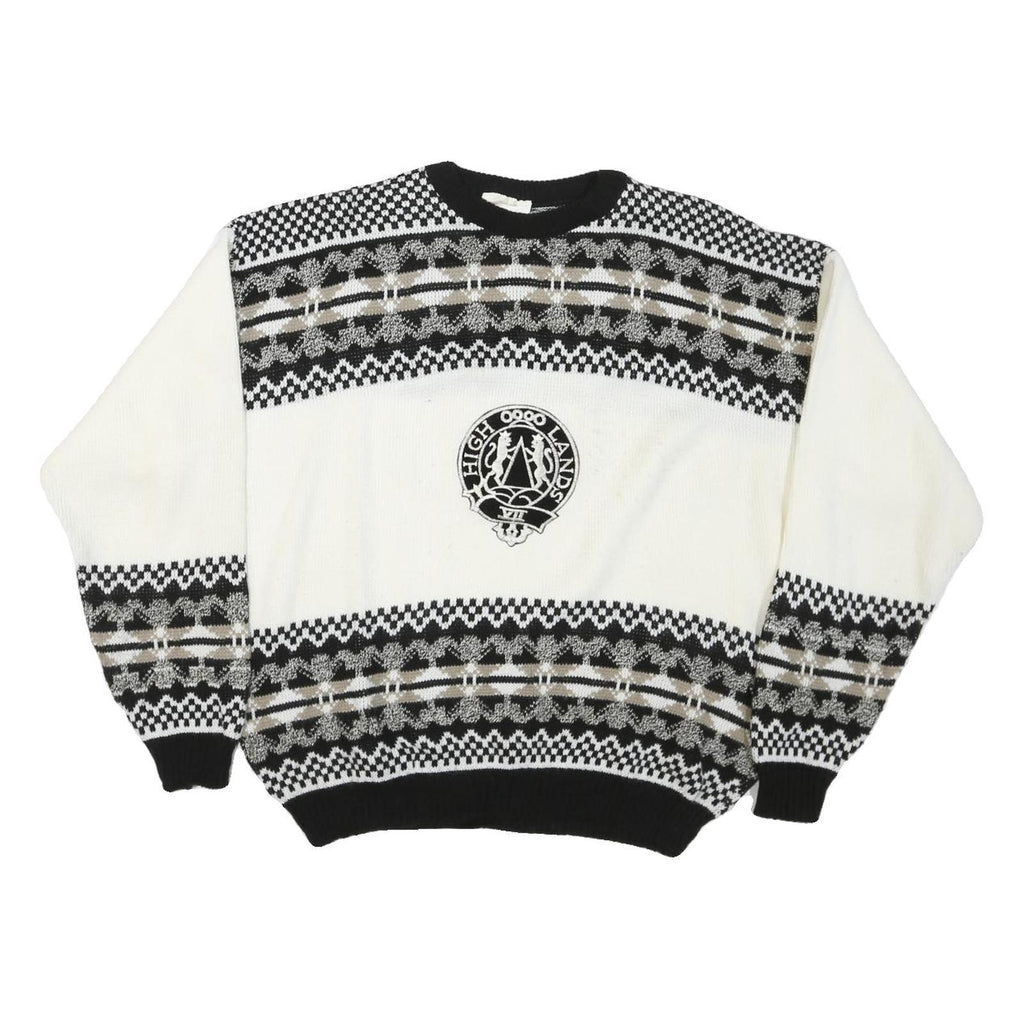 PORTO BELLO Womens Black & White Patterned Wool Jumper Crew Neck Cable Knit S