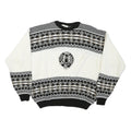 PORTO BELLO Womens Black & White Patterned Wool Jumper Crew Neck Cable Knit S