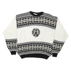 PORTO BELLO Womens Black & White Patterned Wool Jumper Crew Neck Cable Knit S