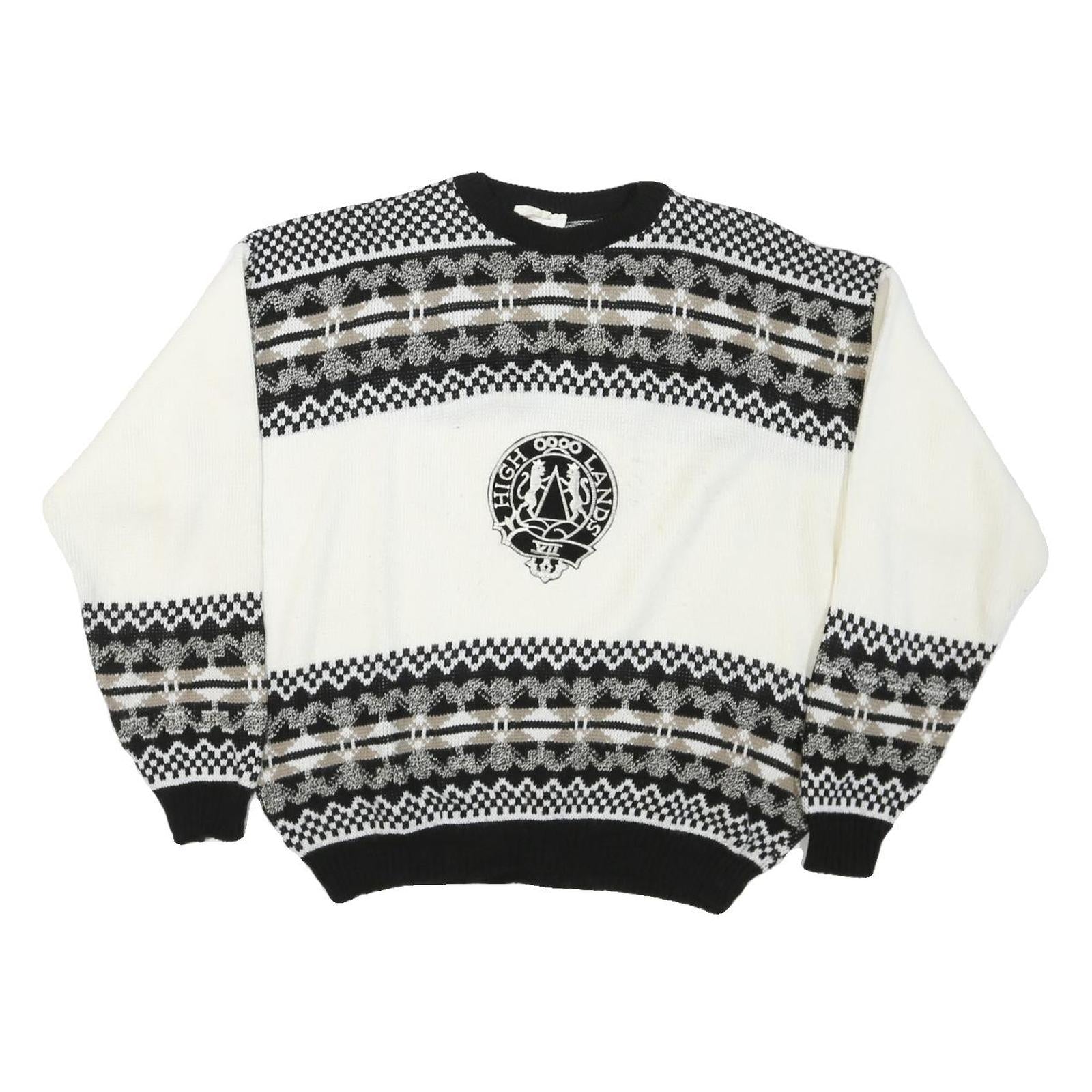 PORTO BELLO Womens Black & White Patterned Wool Jumper Crew Neck Cable Knit S