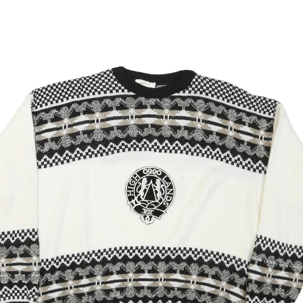PORTO BELLO Womens Black & White Patterned Wool Jumper Crew Neck Cable Knit S
