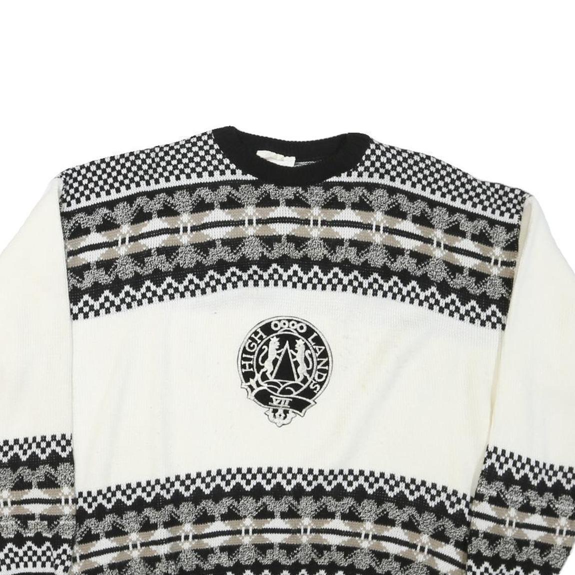 PORTO BELLO Womens Black & White Patterned Wool Jumper Crew Neck Cable Knit S