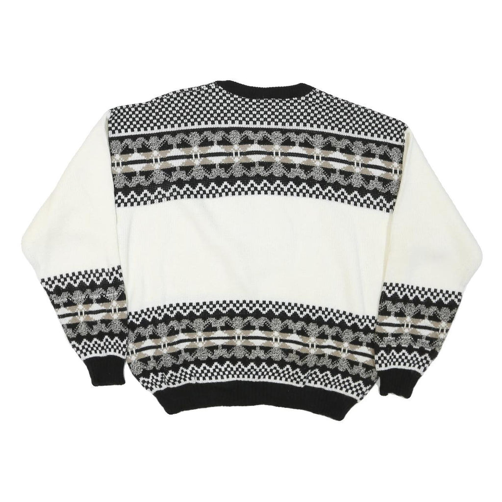 PORTO BELLO Womens Black & White Patterned Wool Jumper Crew Neck Cable Knit S