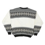 PORTO BELLO Womens Black & White Patterned Wool Jumper Crew Neck Cable Knit S