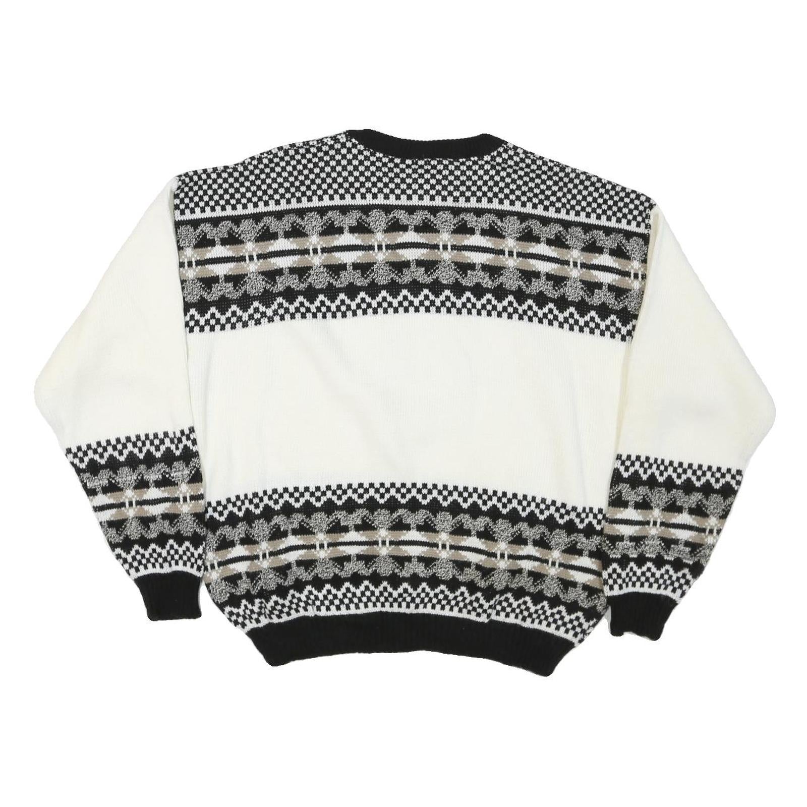 PORTO BELLO Womens Black & White Patterned Wool Jumper Crew Neck Cable Knit S