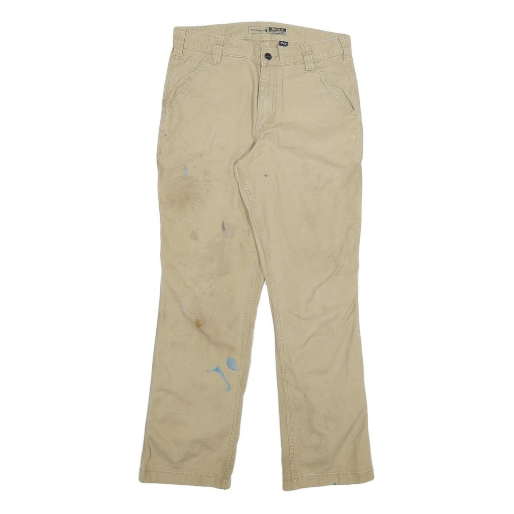 CARHARTT Mens Cotton Blend Beige Relaxed Straight Trousers W32 L32 Workwear Zip