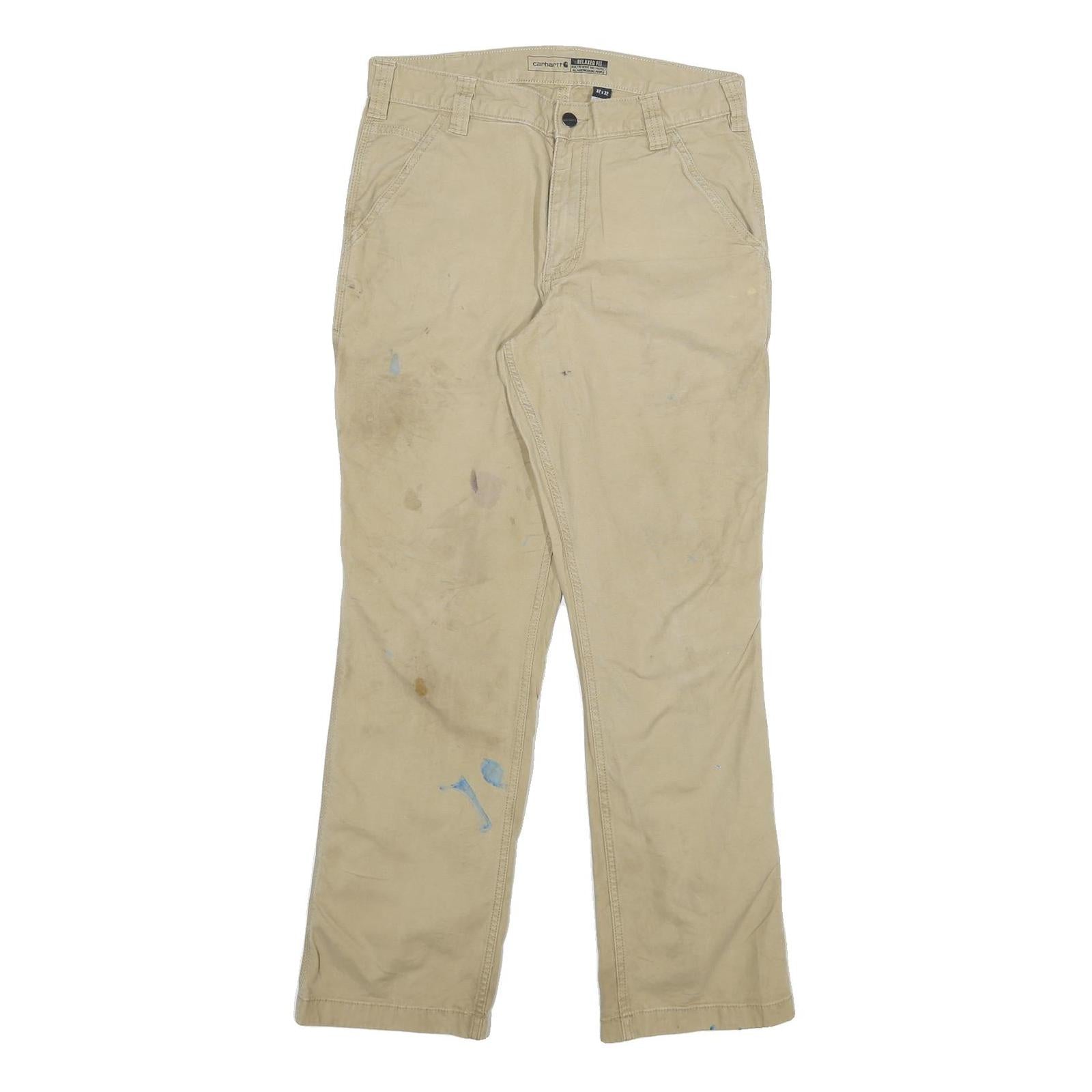 CARHARTT Mens Cotton Blend Beige Relaxed Straight Trousers W32 L32 Workwear Zip