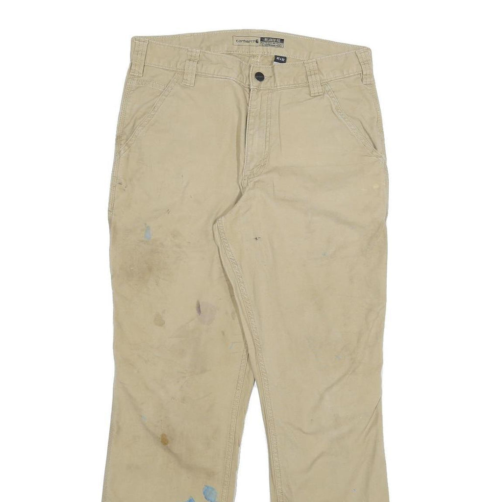CARHARTT Mens Cotton Blend Beige Relaxed Straight Trousers W32 L32 Workwear Zip