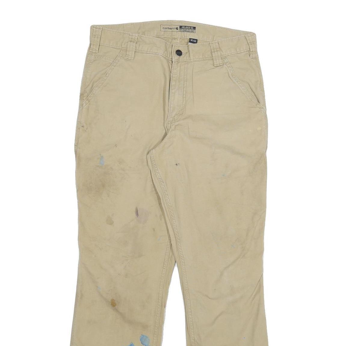 CARHARTT Mens Cotton Blend Beige Relaxed Straight Trousers W32 L32 Workwear Zip