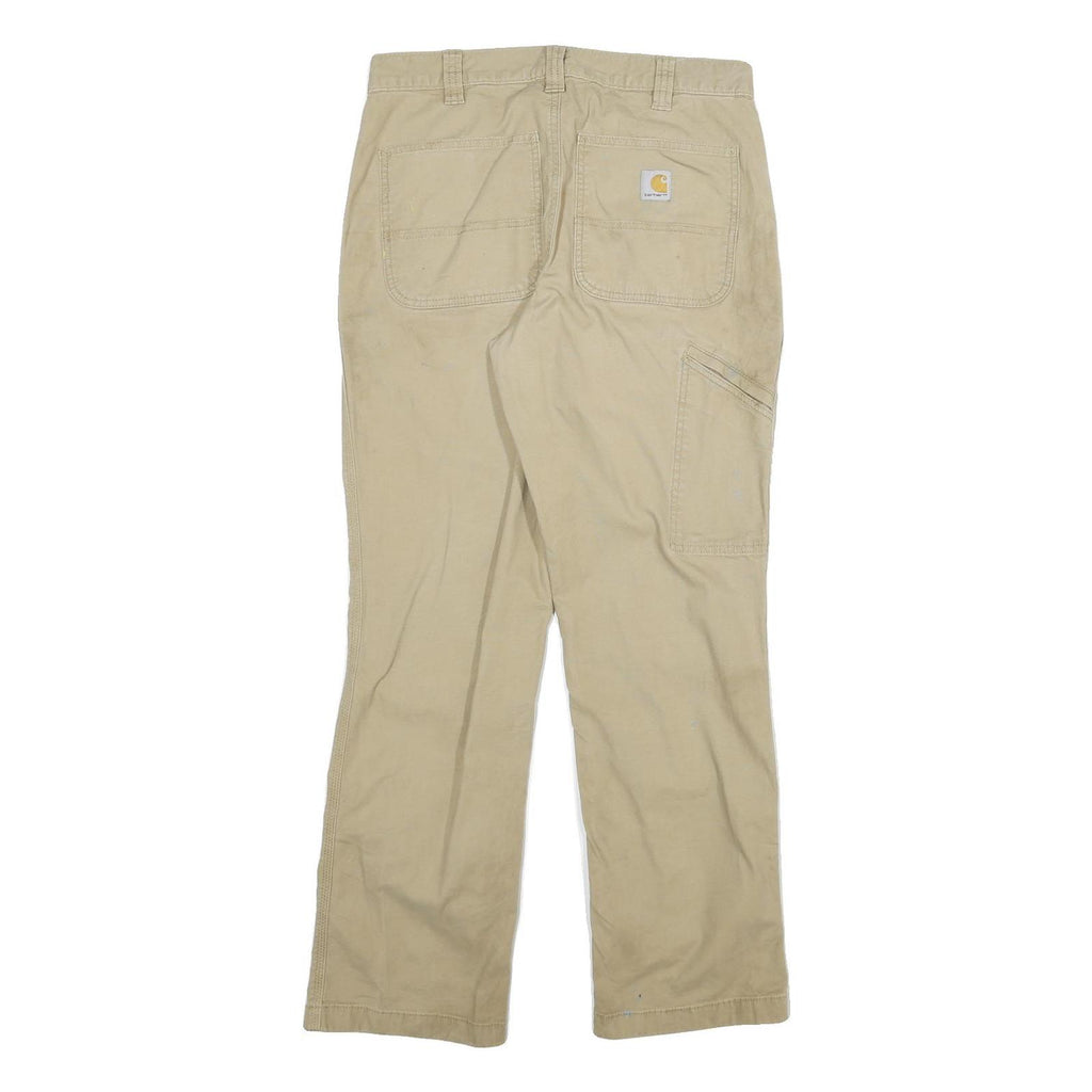 CARHARTT Mens Cotton Blend Beige Relaxed Straight Trousers W32 L32 Workwear Zip
