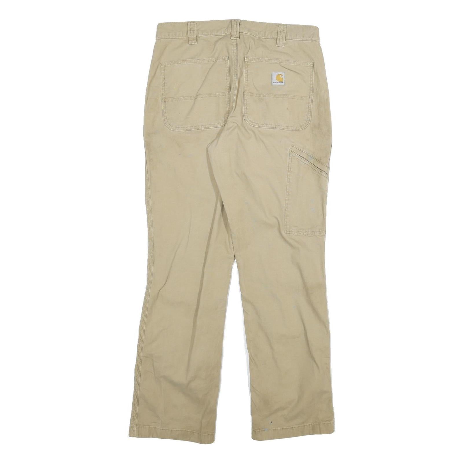 CARHARTT Mens Cotton Blend Beige Relaxed Straight Trousers W32 L32 Workwear Zip