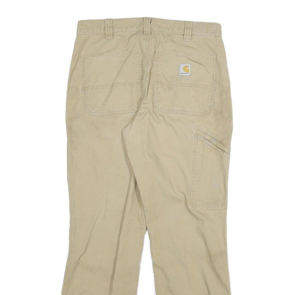 CARHARTT Mens Cotton Blend Beige Relaxed Straight Trousers W32 L32 Workwear Zip