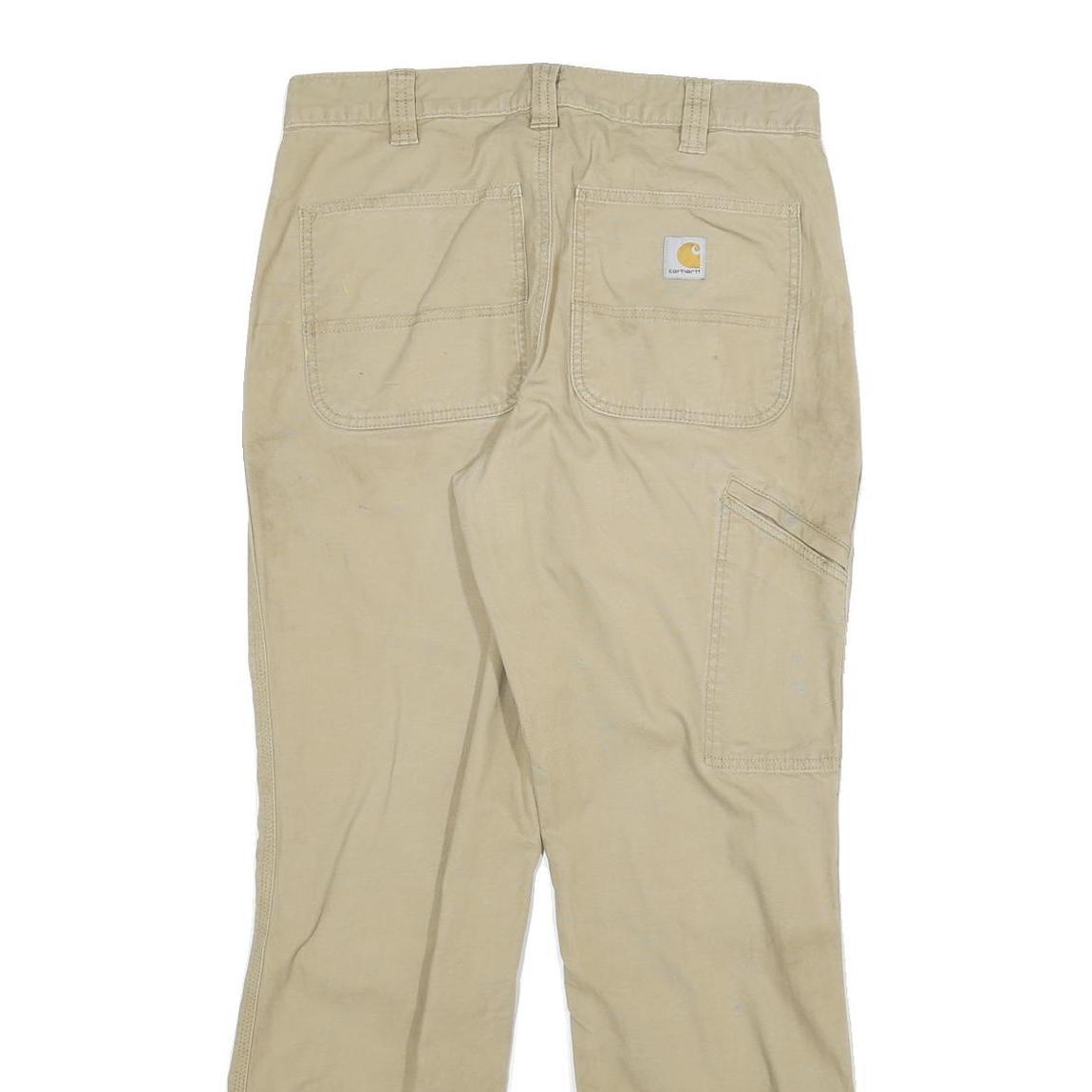 CARHARTT Mens Cotton Blend Beige Relaxed Straight Trousers W32 L32 Workwear Zip