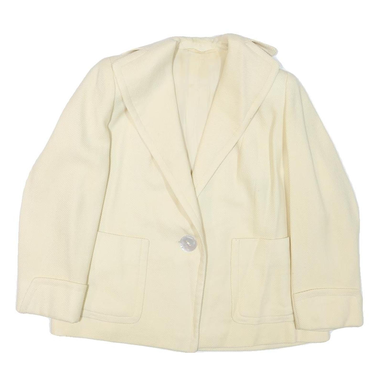 Womens Cream Button Jacket M Polyester Blend Plain Classic Fit Lightweight