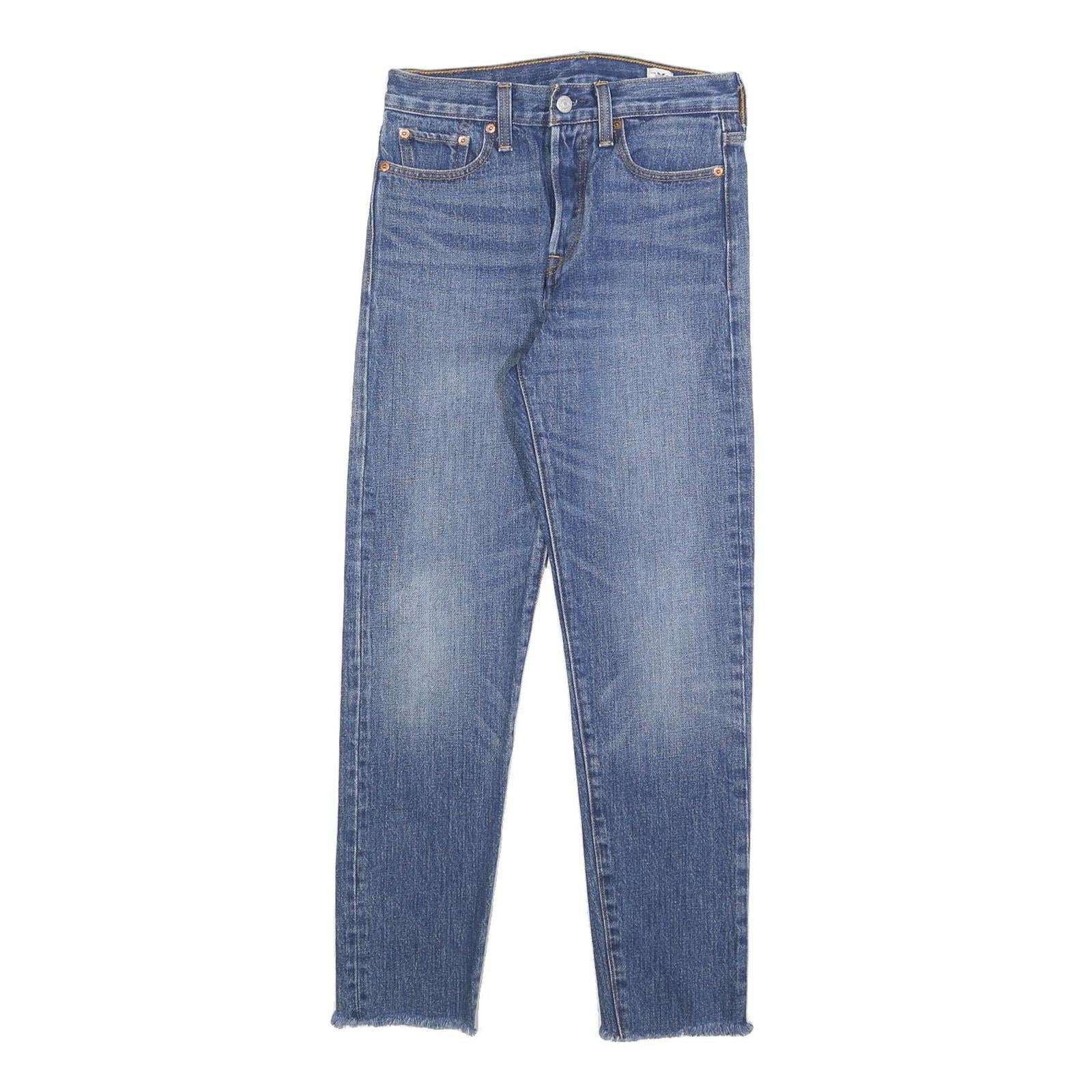 LEVI'S Womens Slim Blue Denim Light Jeans W25 L27 Raw Hem Button Closure