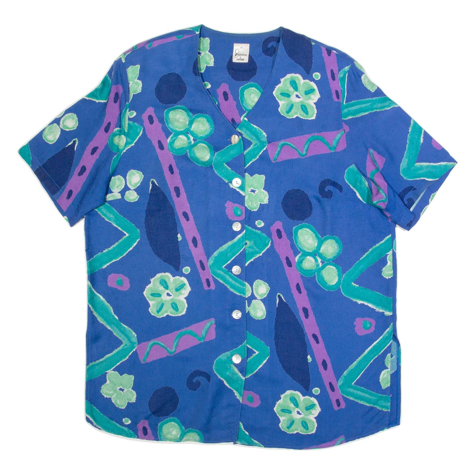 DIVINA OF SWITZERLAND Womens Printed Shirt Blue Crazy Pattern XL