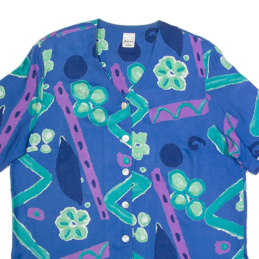 DIVINA OF SWITZERLAND Womens Printed Shirt Blue Crazy Pattern XL