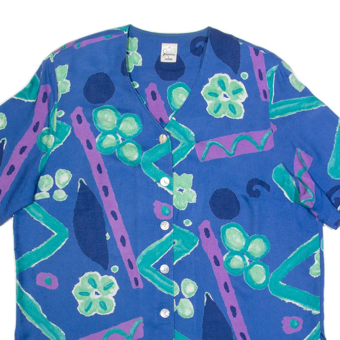 DIVINA OF SWITZERLAND Womens Printed Shirt Blue Crazy Pattern XL