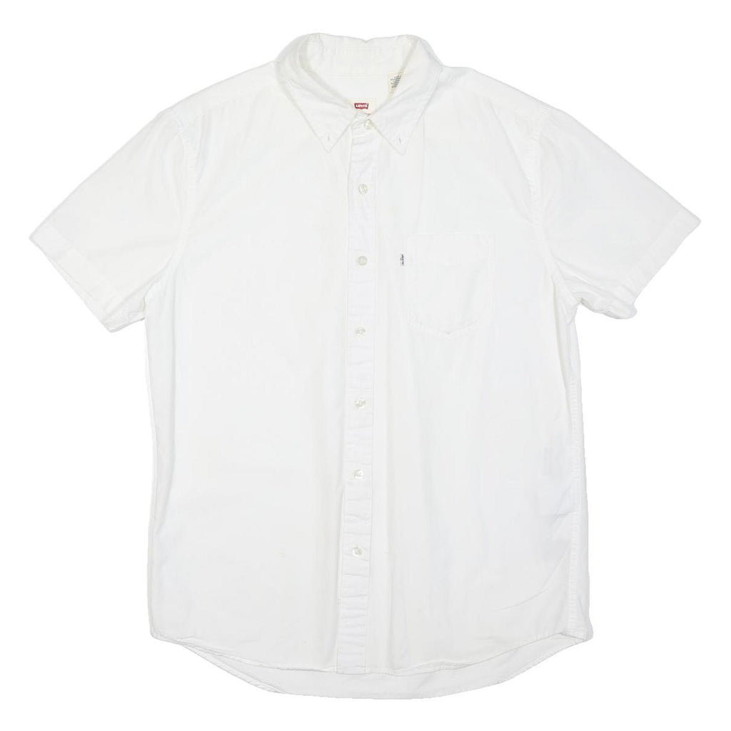 LEVI'S Mens White Plain Cotton Blend Shirt M Button Down Collar Casual Summer