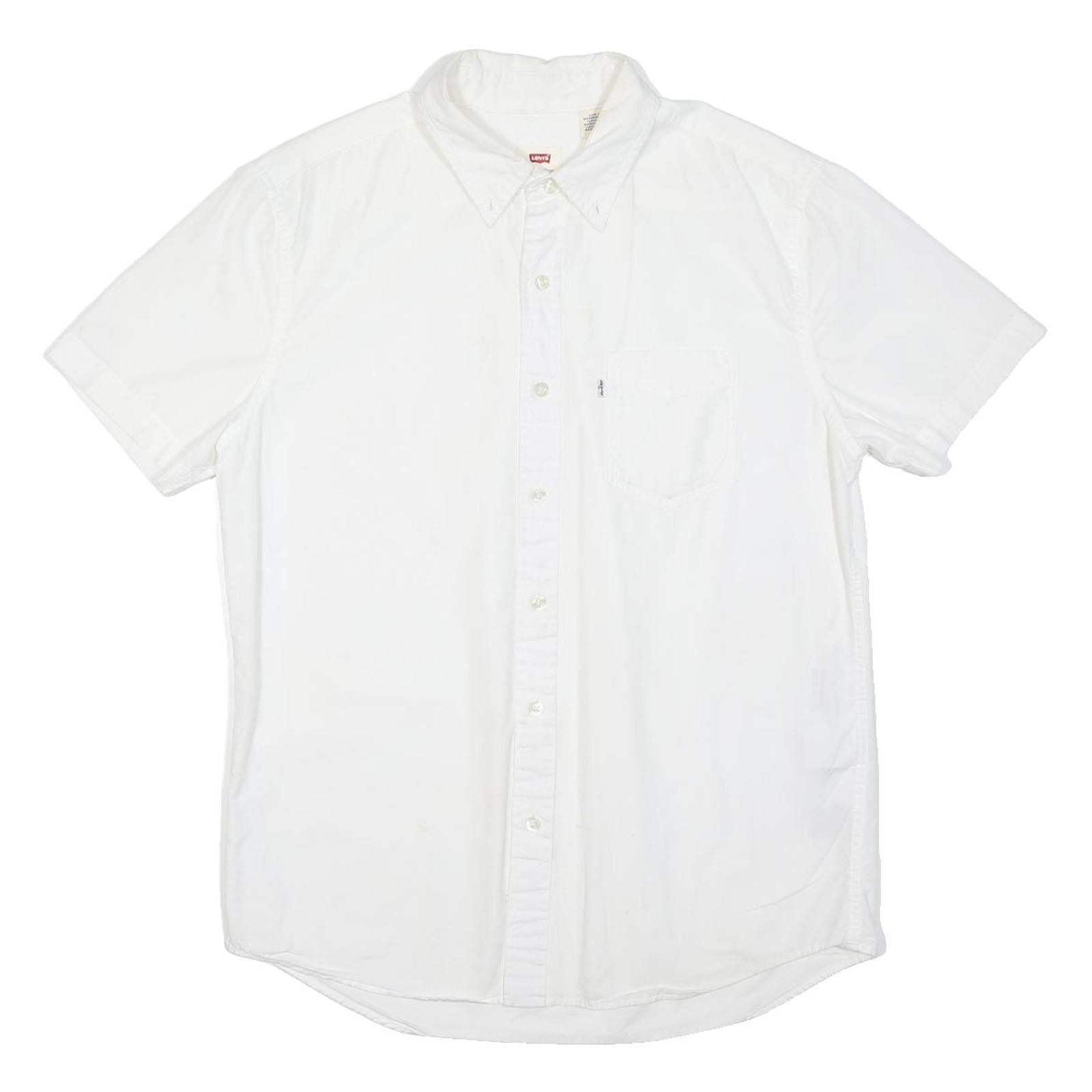 LEVI'S Mens White Plain Cotton Blend Shirt M Button Down Collar Casual Summer