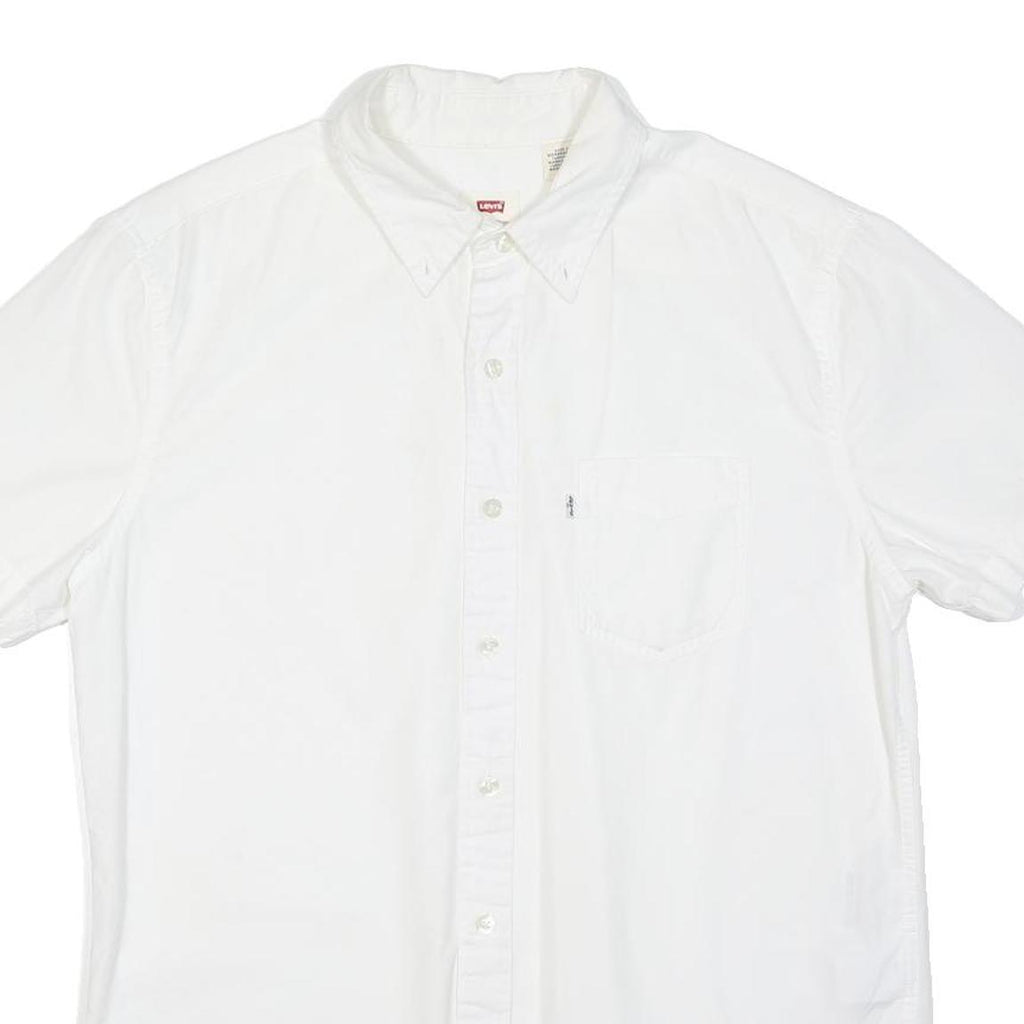 LEVI'S Mens White Plain Cotton Blend Shirt M Button Down Collar Casual Summer