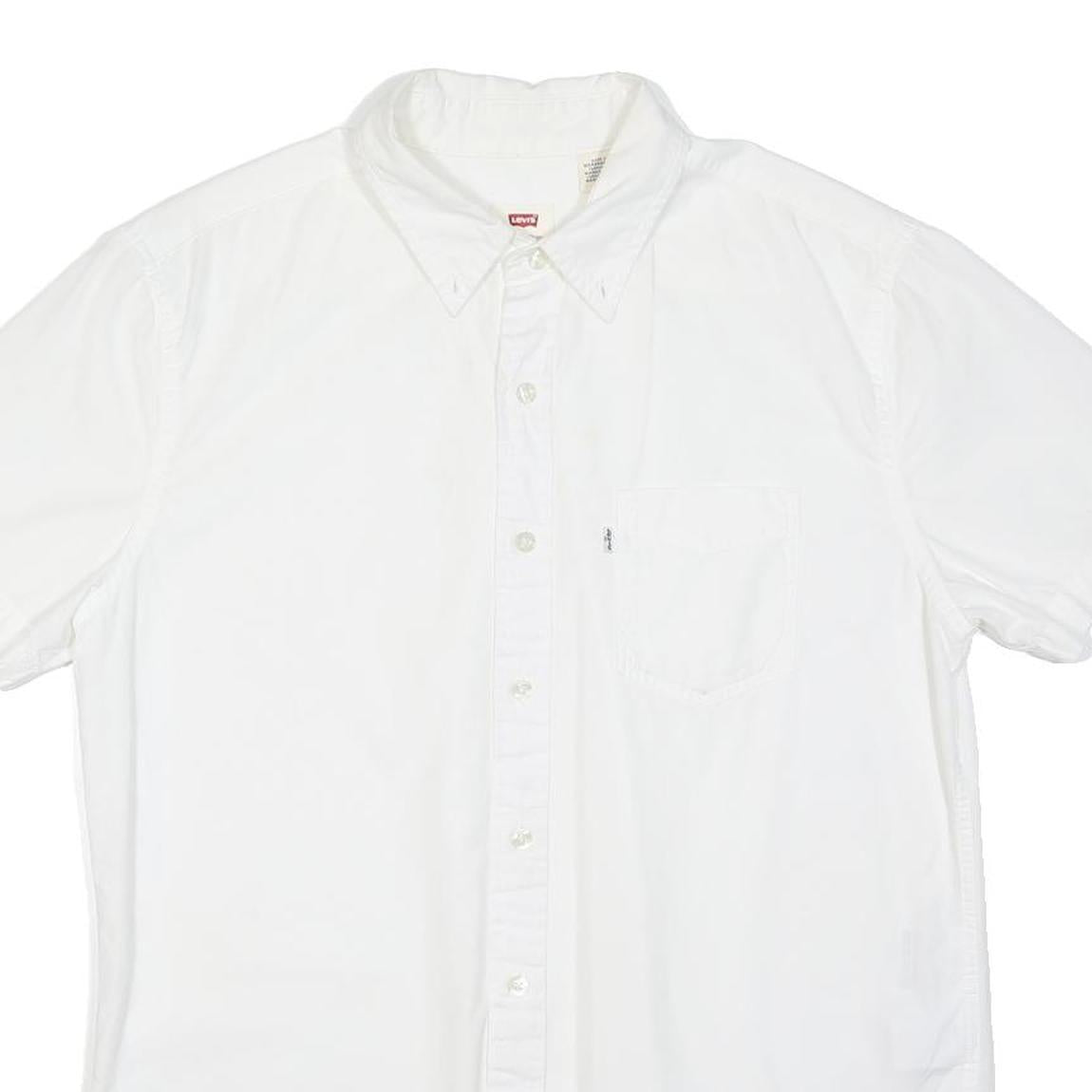 LEVI'S Mens White Plain Cotton Blend Shirt M Button Down Collar Casual Summer