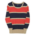 TOMMY HILFIGER Womens Navy & Red & Beige Striped Plain Crew Neck Basic Knit
