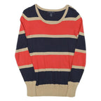 TOMMY HILFIGER Womens Navy & Red & Beige Striped Plain Crew Neck Basic Knit