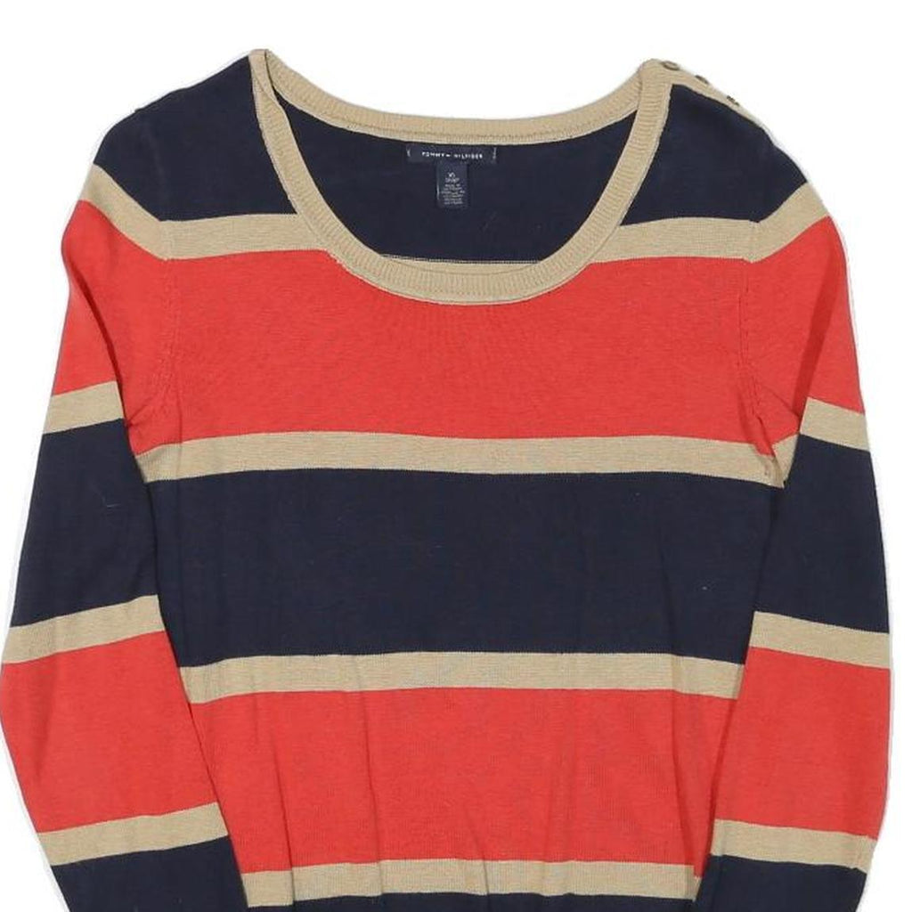 TOMMY HILFIGER Womens Navy & Red & Beige Striped Plain Crew Neck Basic Knit