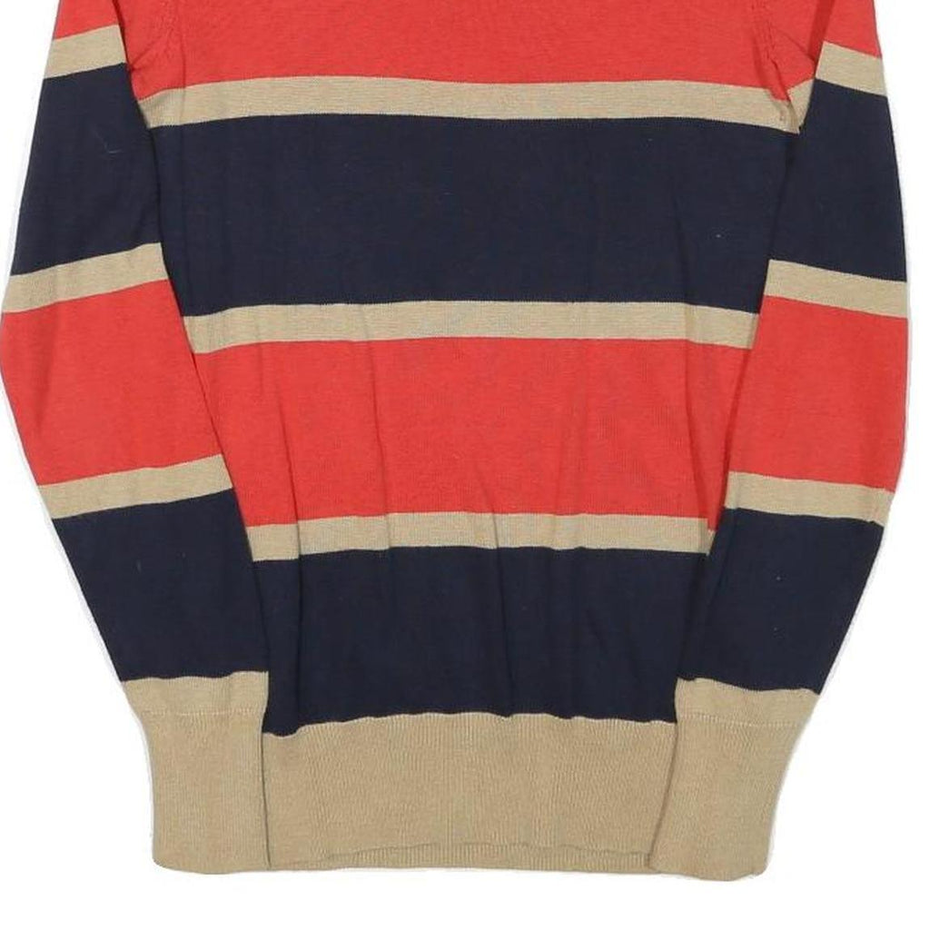 TOMMY HILFIGER Womens Navy & Red & Beige Striped Plain Crew Neck Basic Knit