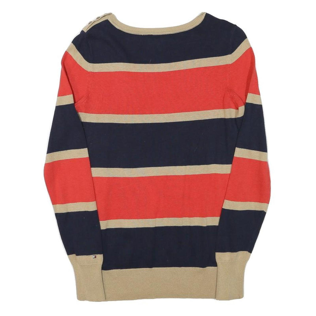 TOMMY HILFIGER Womens Navy & Red & Beige Striped Plain Crew Neck Basic Knit