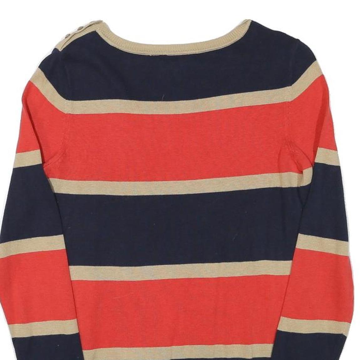 TOMMY HILFIGER Womens Navy & Red & Beige Striped Plain Crew Neck Basic Knit