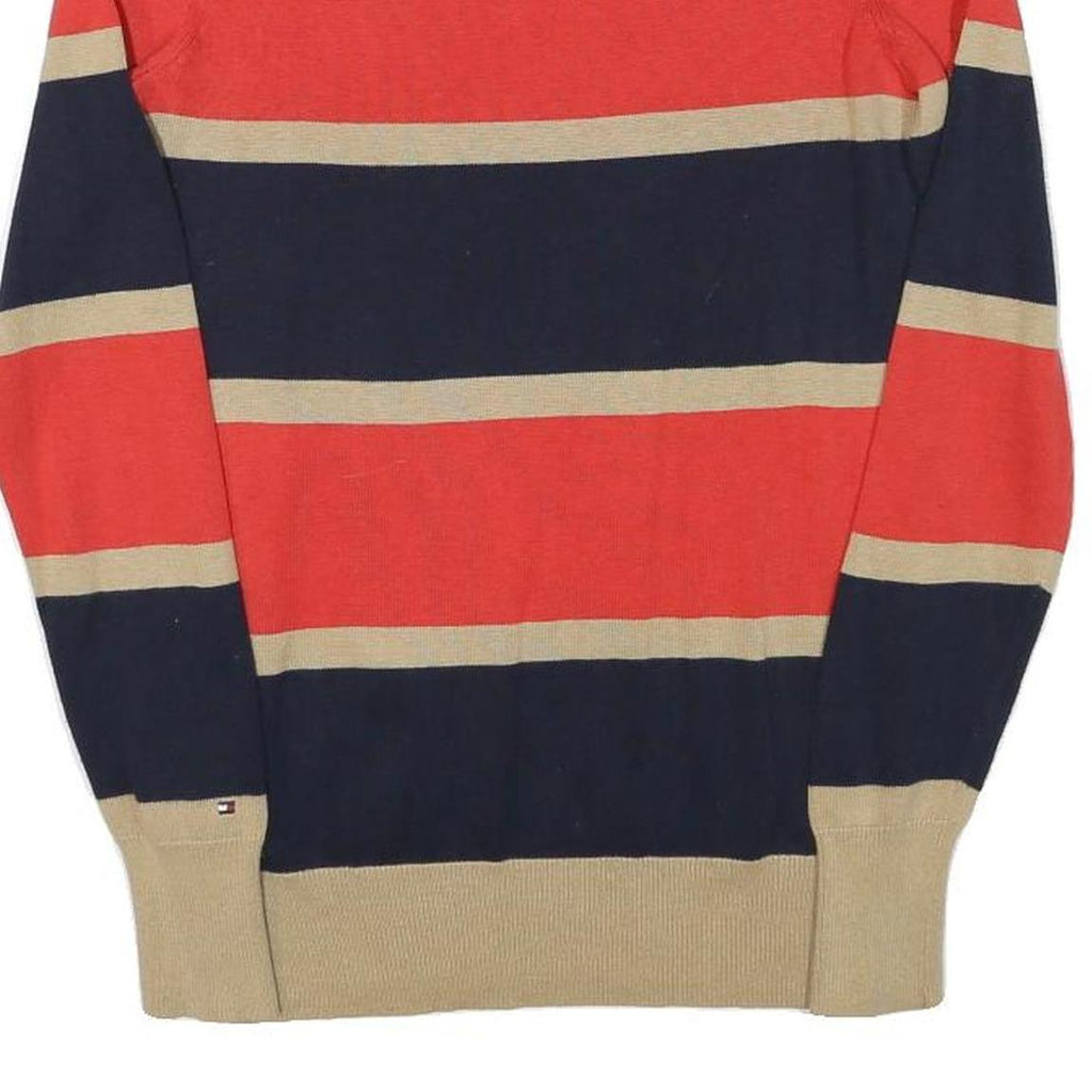 TOMMY HILFIGER Womens Navy & Red & Beige Striped Plain Crew Neck Basic Knit