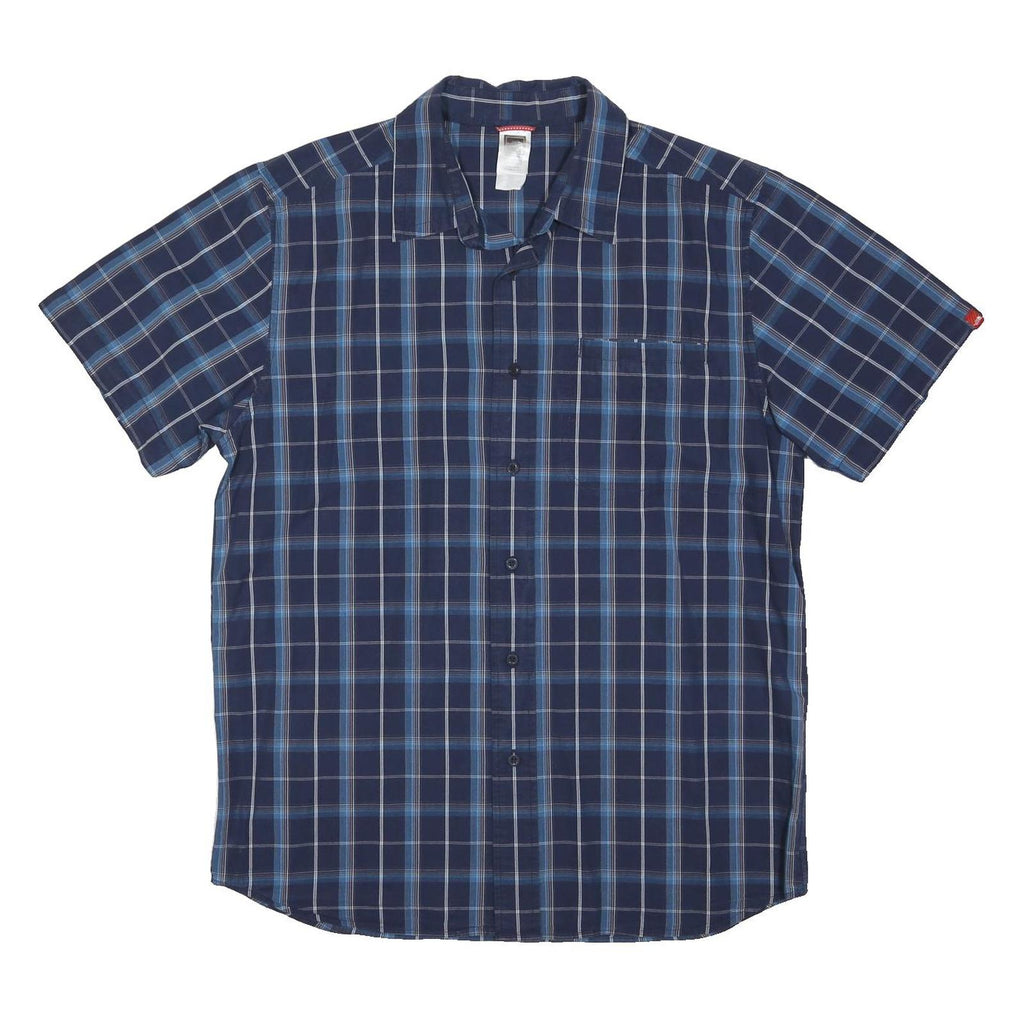 THE NORTH FACE Mens Blue Check Shirt L Casual Button Short Sleeve Cotton Blend