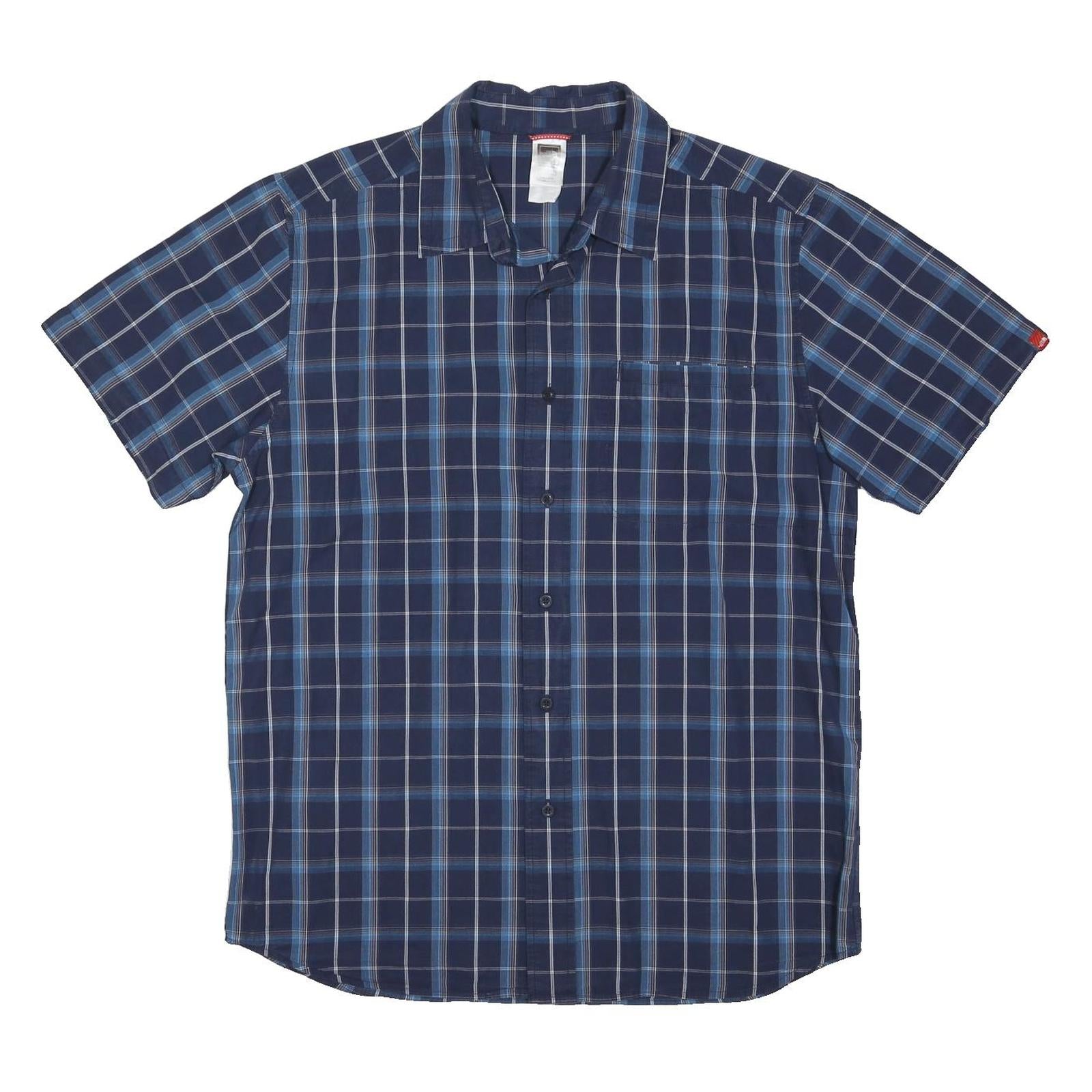 THE NORTH FACE Mens Blue Check Shirt L Casual Button Short Sleeve Cotton Blend