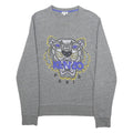 KENZO Mens Grey Cotton Sweatshirt S Crew Neck Tiger Logo Embroidered