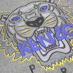 KENZO Mens Grey Cotton Sweatshirt S Crew Neck Tiger Logo Embroidered