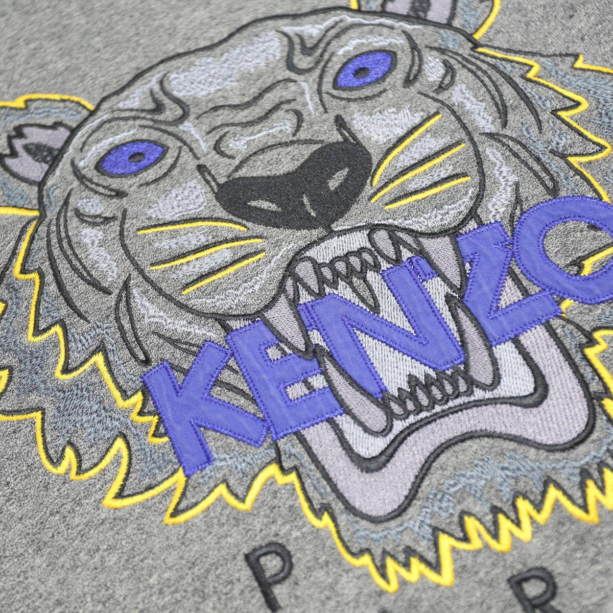 KENZO Mens Grey Cotton Sweatshirt S Crew Neck Tiger Logo Embroidered