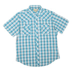 WRANGLER Mens Blue Check Shirt L Short Sleeve Western Cotton Blend