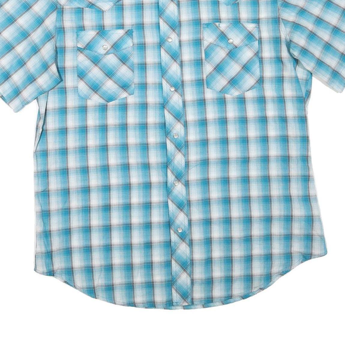 WRANGLER Mens Blue Check Shirt L Short Sleeve Western Cotton Blend