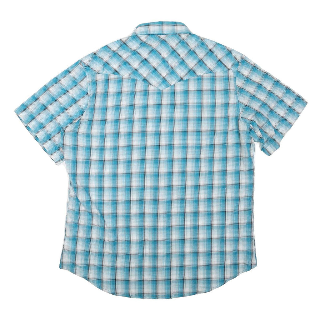 WRANGLER Mens Blue Check Shirt L Short Sleeve Western Cotton Blend