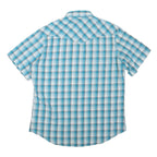 WRANGLER Mens Blue Check Shirt L Short Sleeve Western Cotton Blend