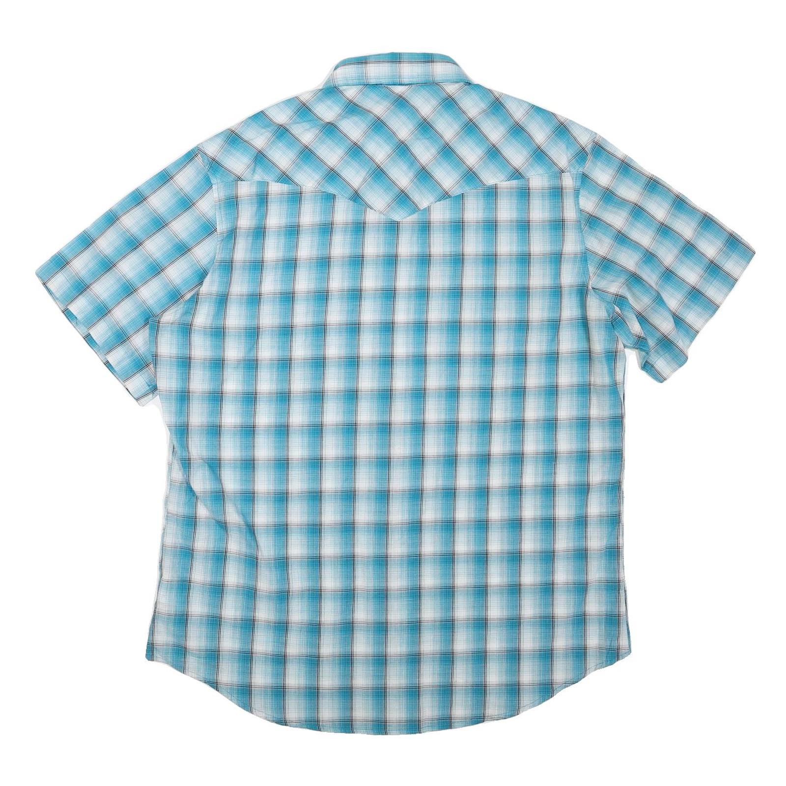 WRANGLER Mens Blue Check Shirt L Short Sleeve Western Cotton Blend