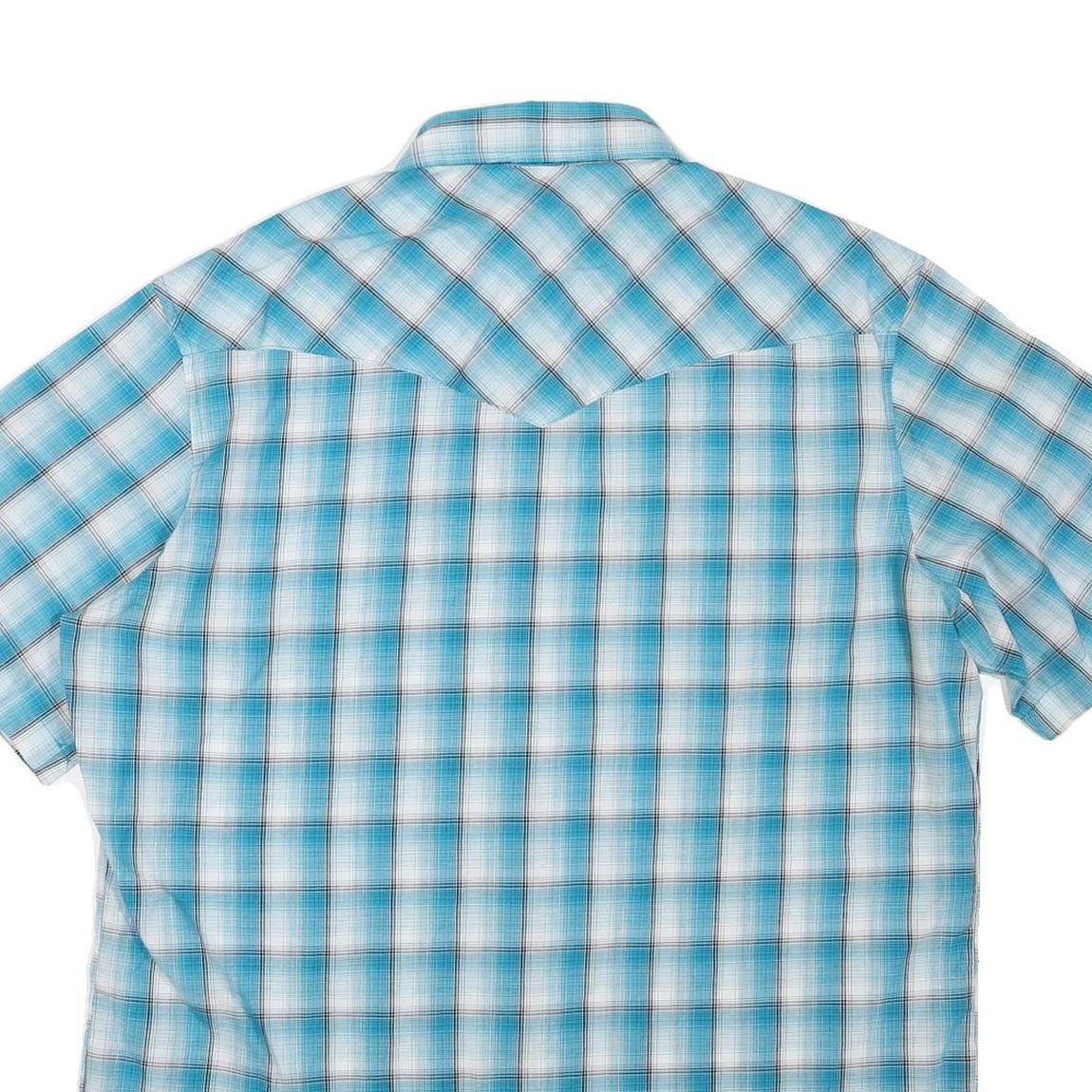 WRANGLER Mens Blue Check Shirt L Short Sleeve Western Cotton Blend