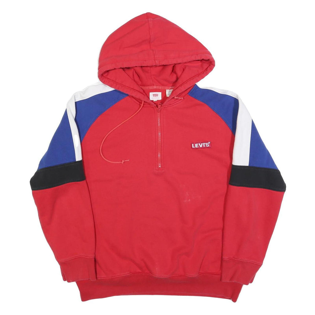 LEVI'S Mens Red Blue & Black Pullover Hoodie XL Half Zip Cotton Blend Sweatshirt