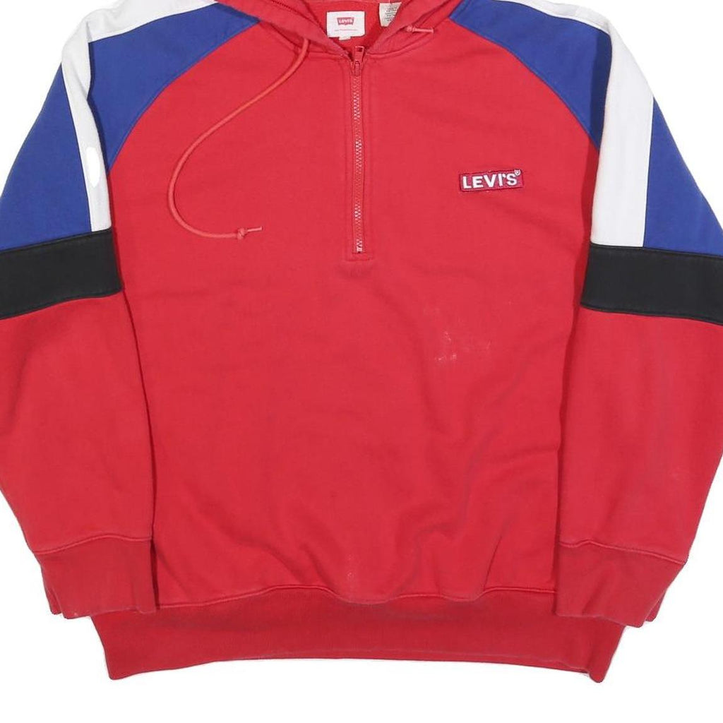 LEVI'S Mens Red Blue & Black Pullover Hoodie XL Half Zip Cotton Blend Sweatshirt