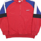 LEVI'S Mens Red Blue & Black Pullover Hoodie XL Half Zip Cotton Blend Sweatshirt
