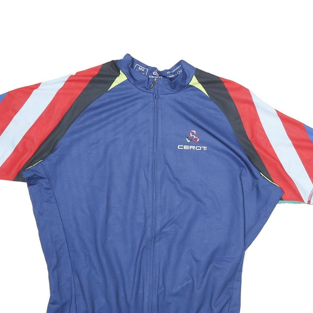 CEROTI Mens Blue & Red Polyester Cycling Jersey M Short Sleeve Zip Front