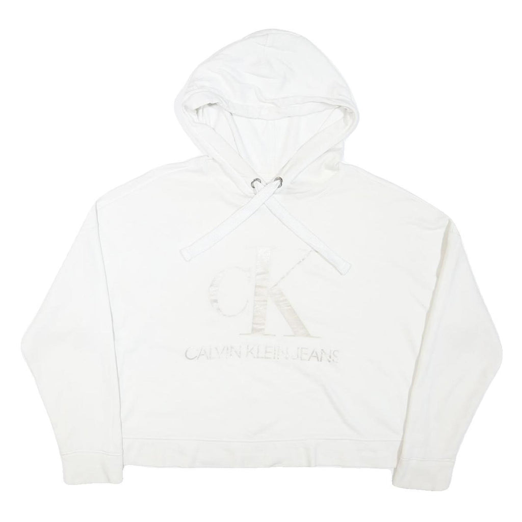 CALVIN KLEIN JEANS Womens White Hoodie M Cotton Blend Casual Pullover