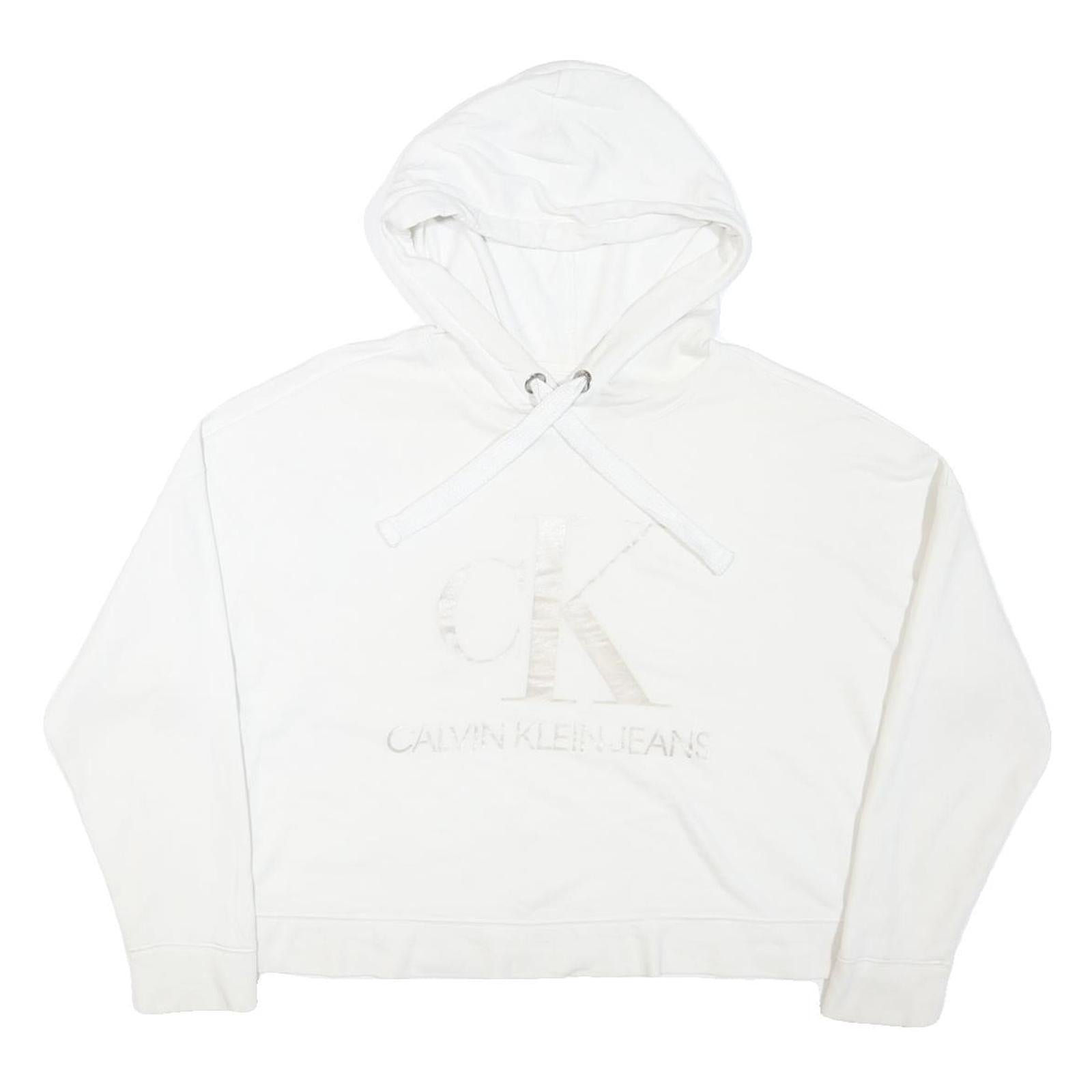 CALVIN KLEIN JEANS Womens White Hoodie M Cotton Blend Casual Pullover